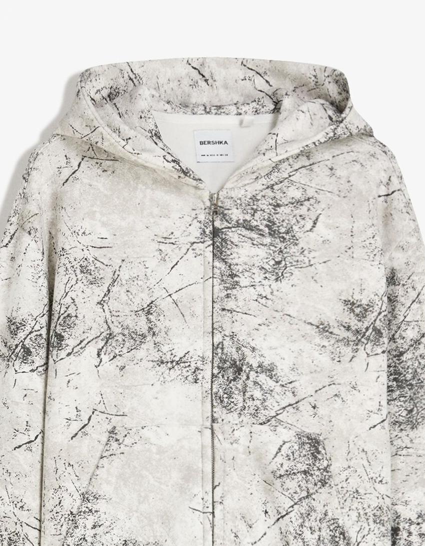 Hanorac fermoar cropped print-Gri