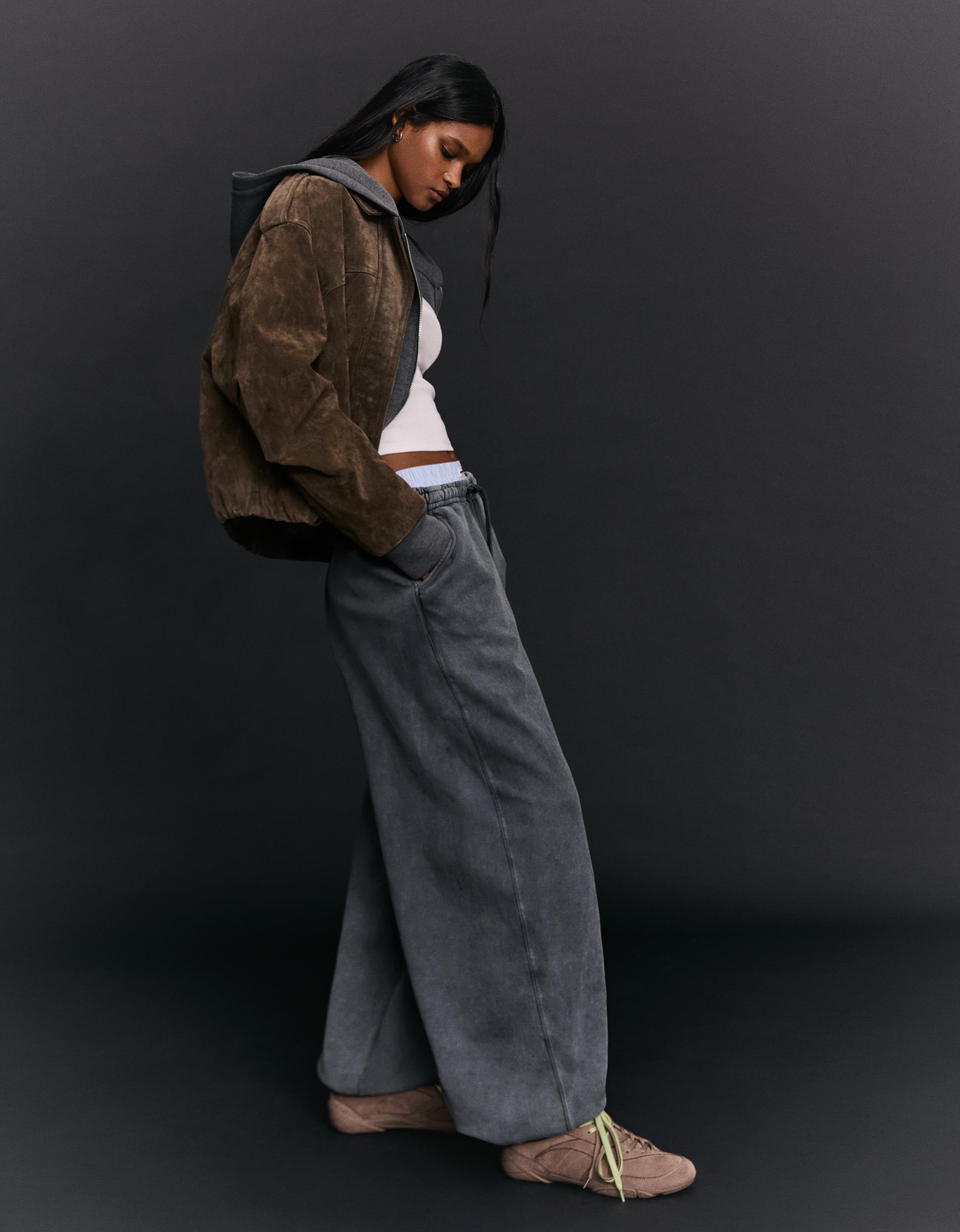 Barrel plush trousers with stoppers — Grey
