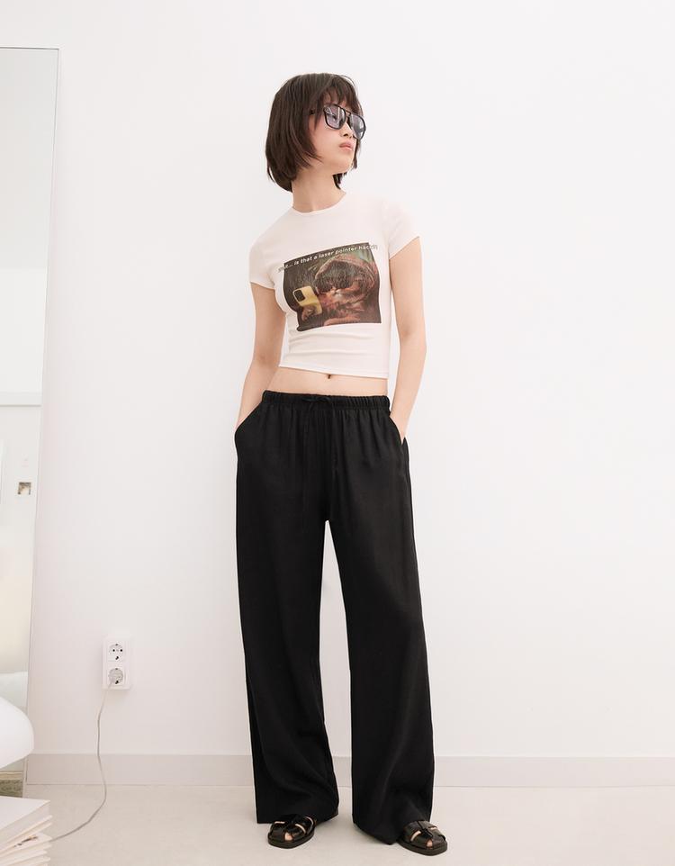 Linen blend trousers with an elasticated waistband