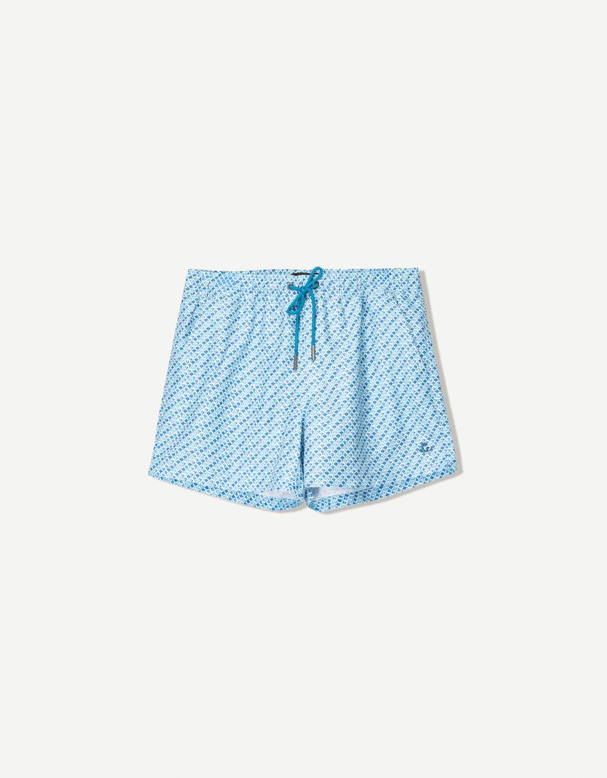 Diamond print swimming trunks-Light blue