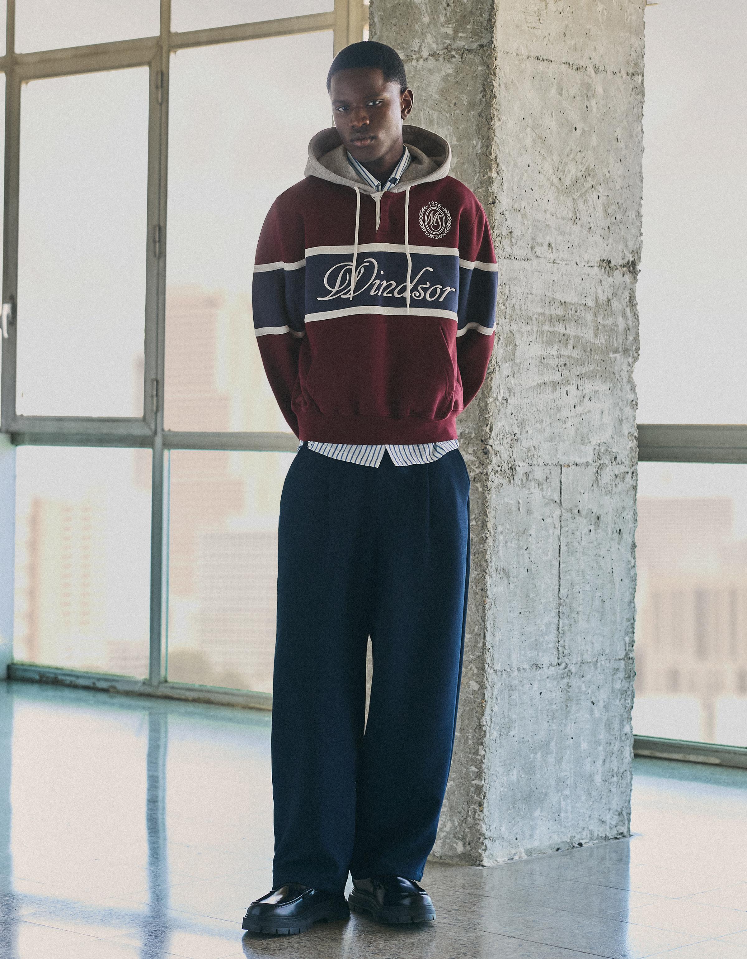 Contrast print hoodie — Burgundy