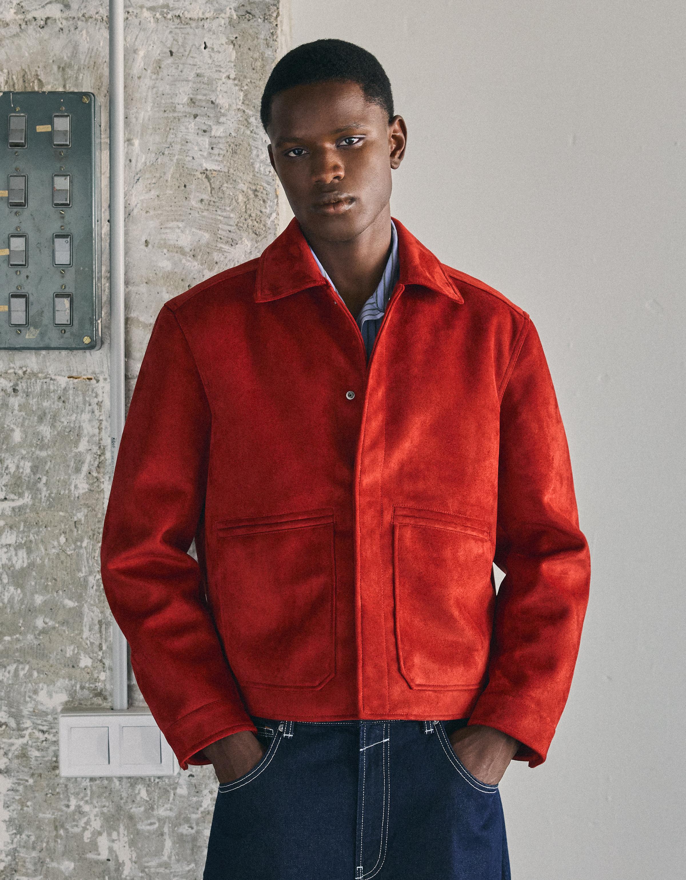 Bershka Cazadora Efecto Suede Hombre L Rojo