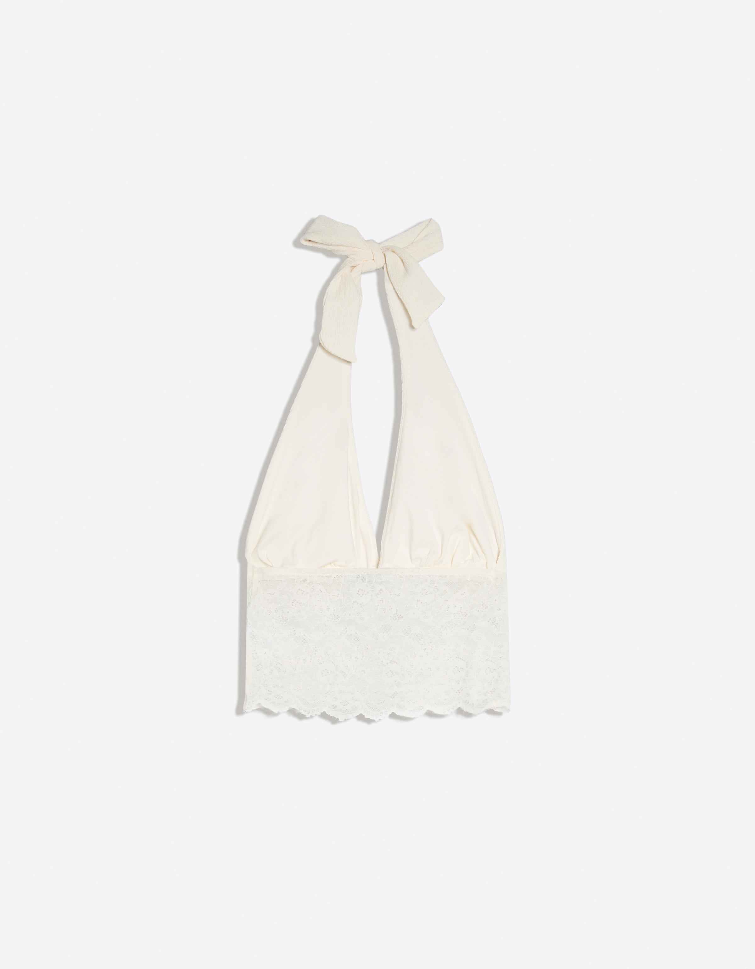 Rustic asymmetric lace top — Off white