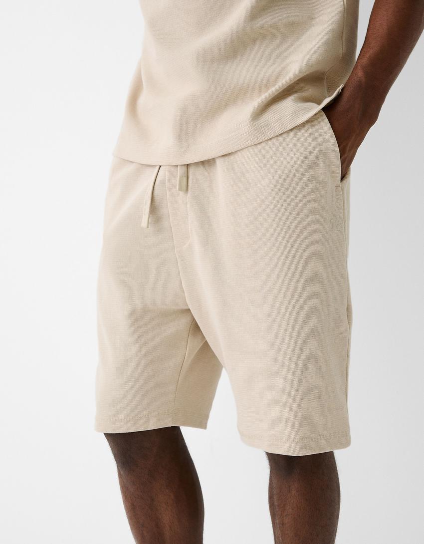 Bermuda relaxed fit molleton texturé-Camel-3