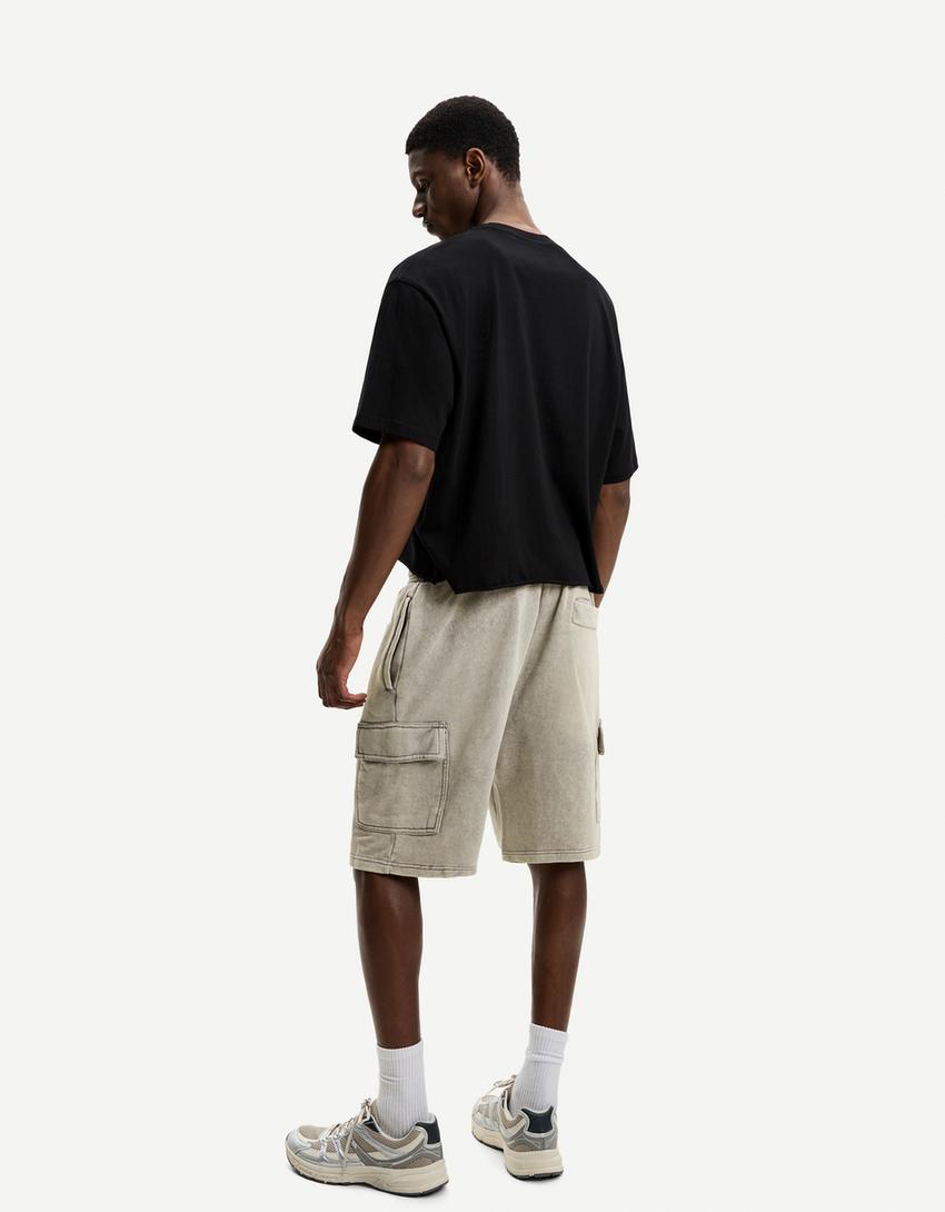 Bermuda felpa cargo-Gris oscuro-2