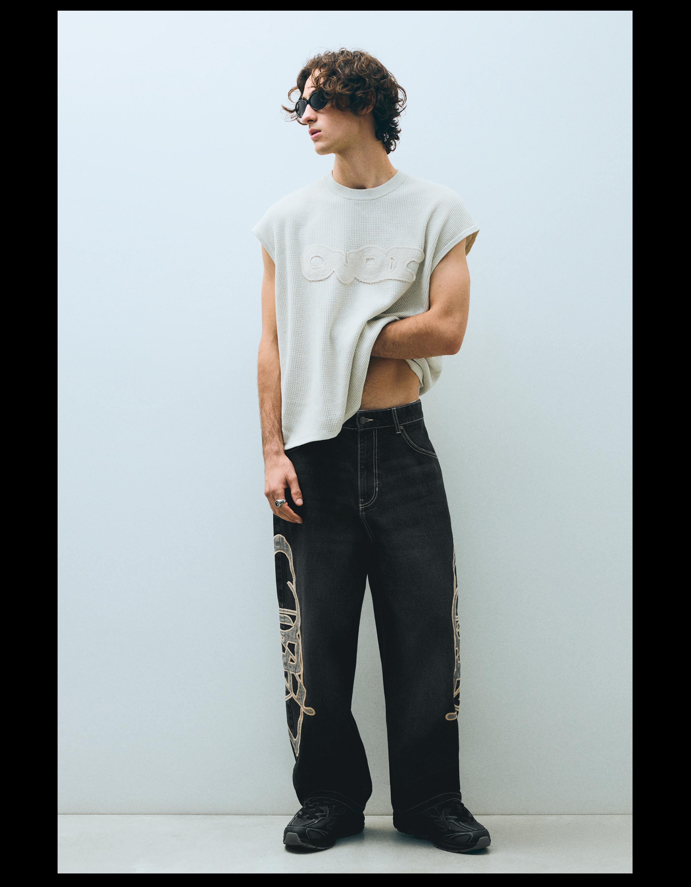 Super baggy jeans with side patches — Black