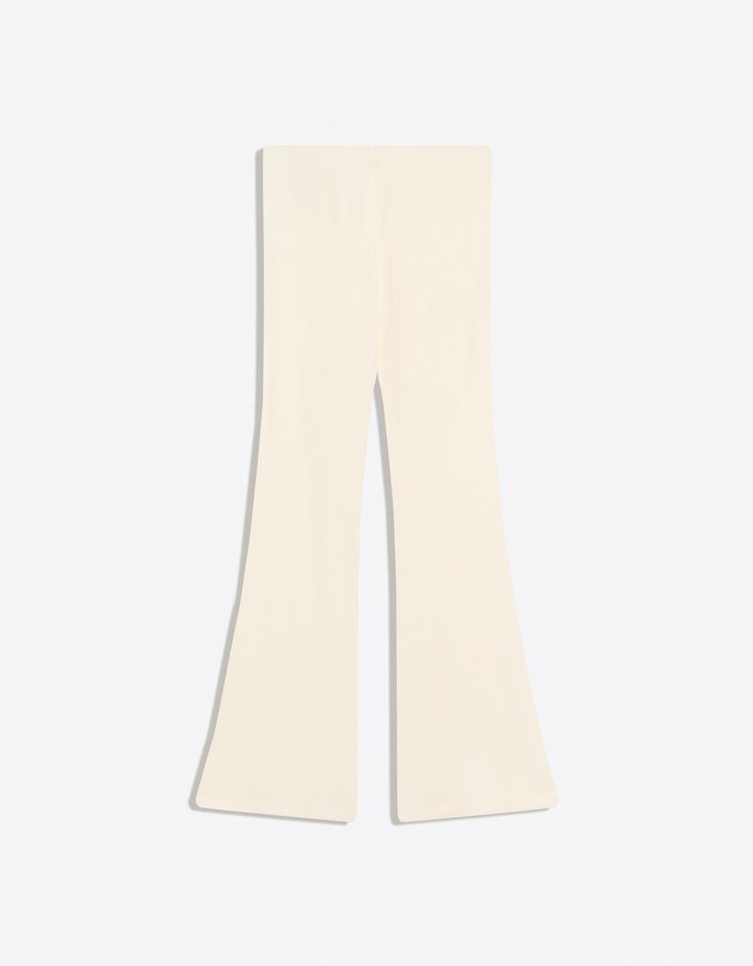 Soft touch flared trousers-Cream