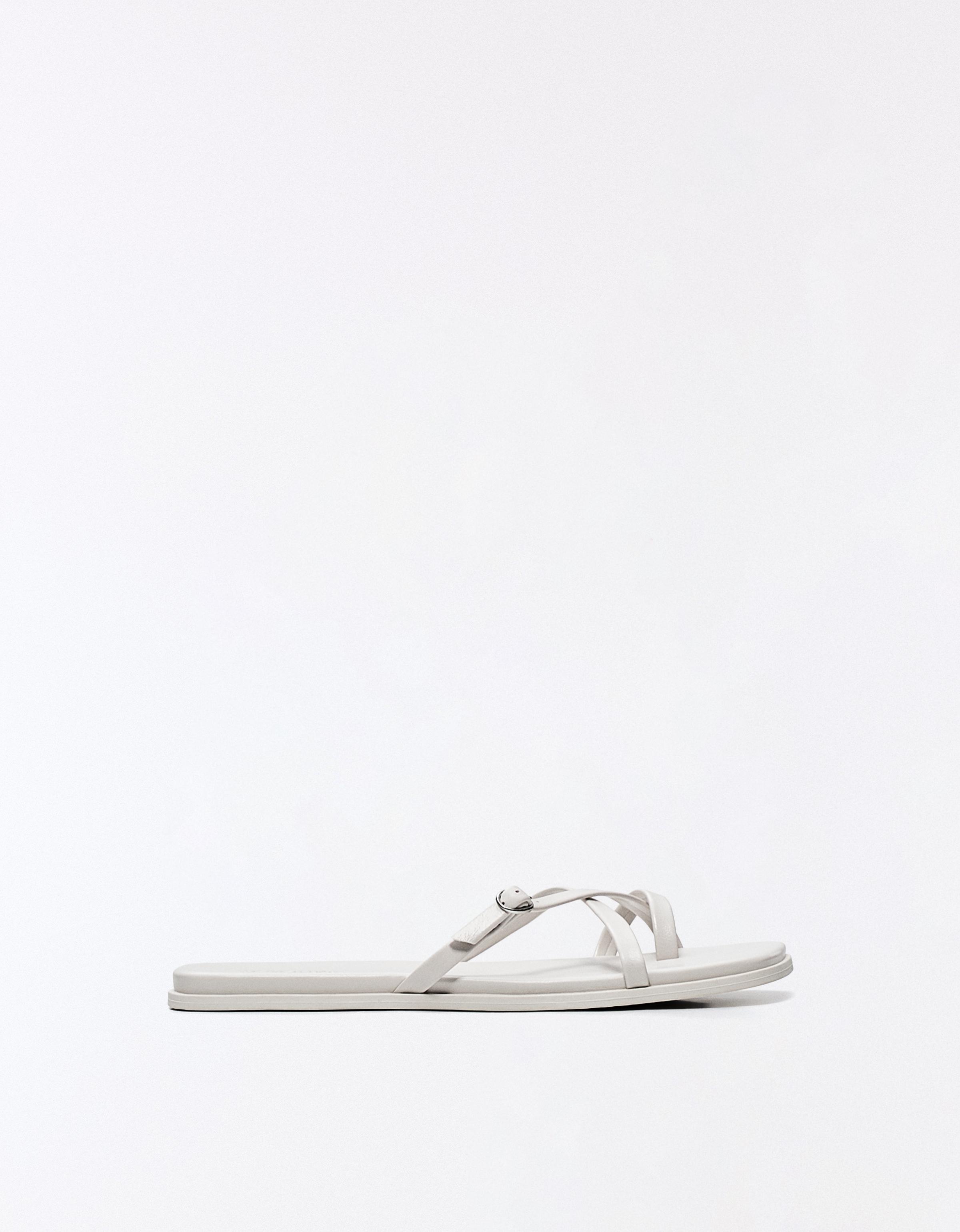 Bershka Sandalia Plana Multitiras Mujer Blanco