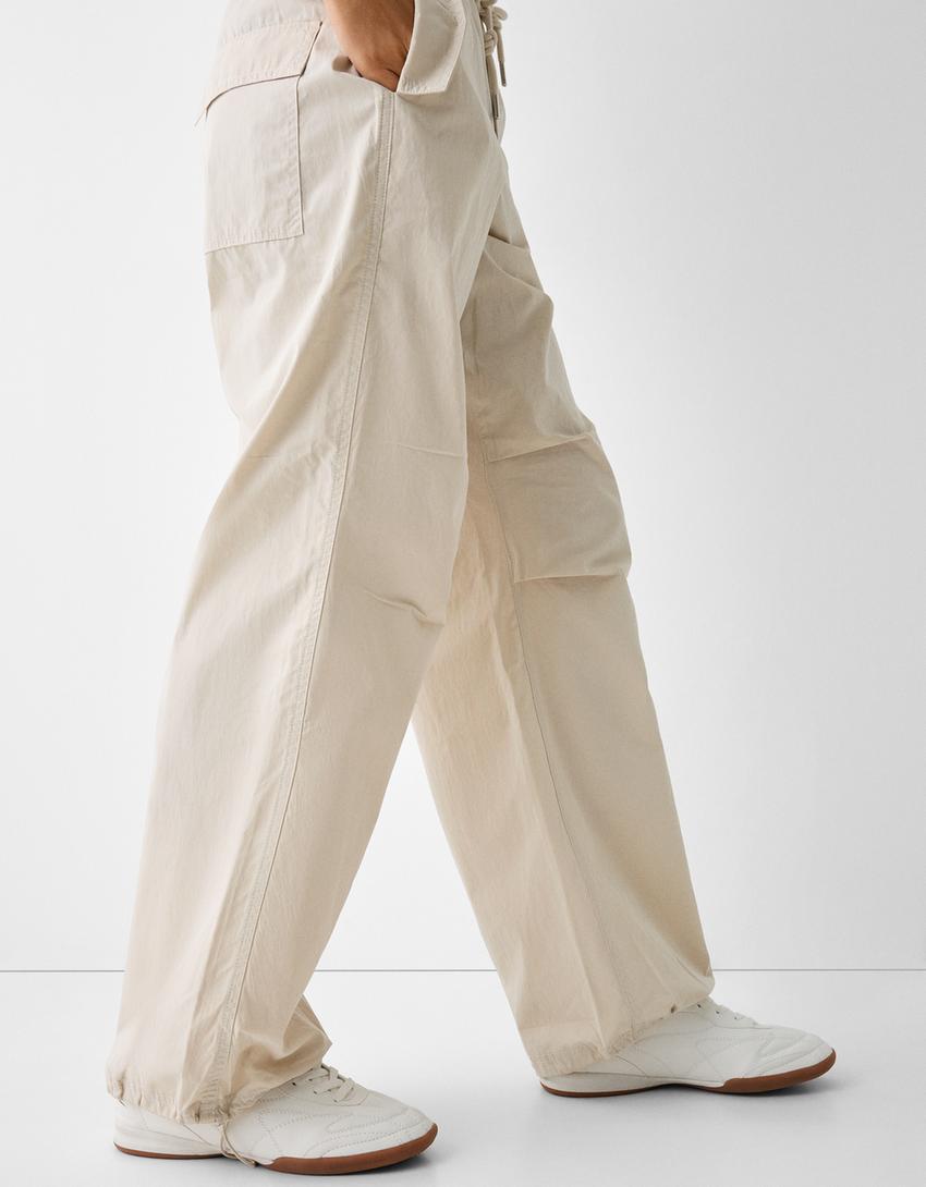 بنطال باراشوت من مزيج نايلون-أبيض مطفي-3