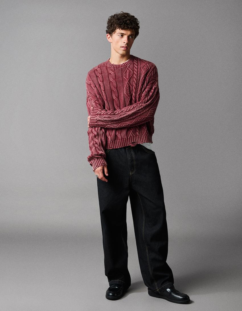 Πουλόβερ με πλεξίδες και ξεβαμμένη όψη-Γκρενά