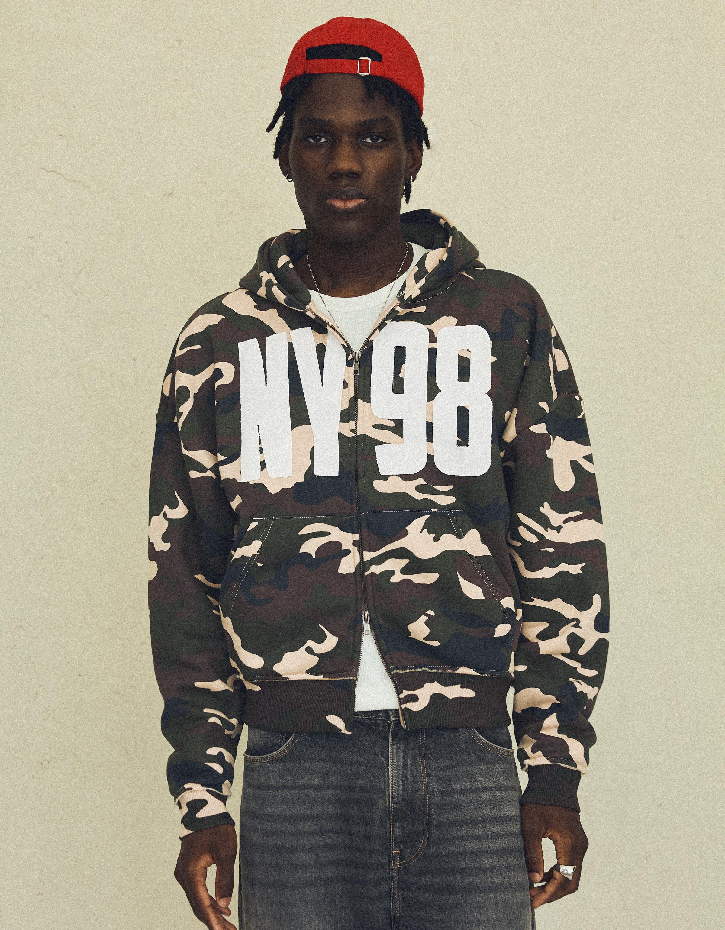 Printed zip-up hoodie — Green