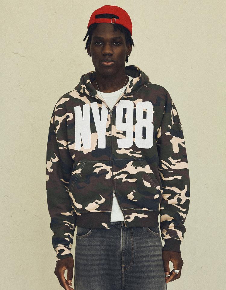 Printed zip-up hoodie — Green