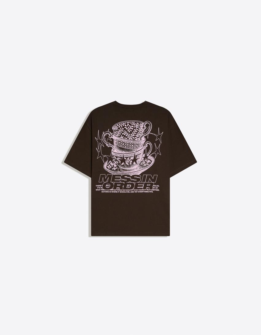 Printed short sleeve T-shirt-Brown