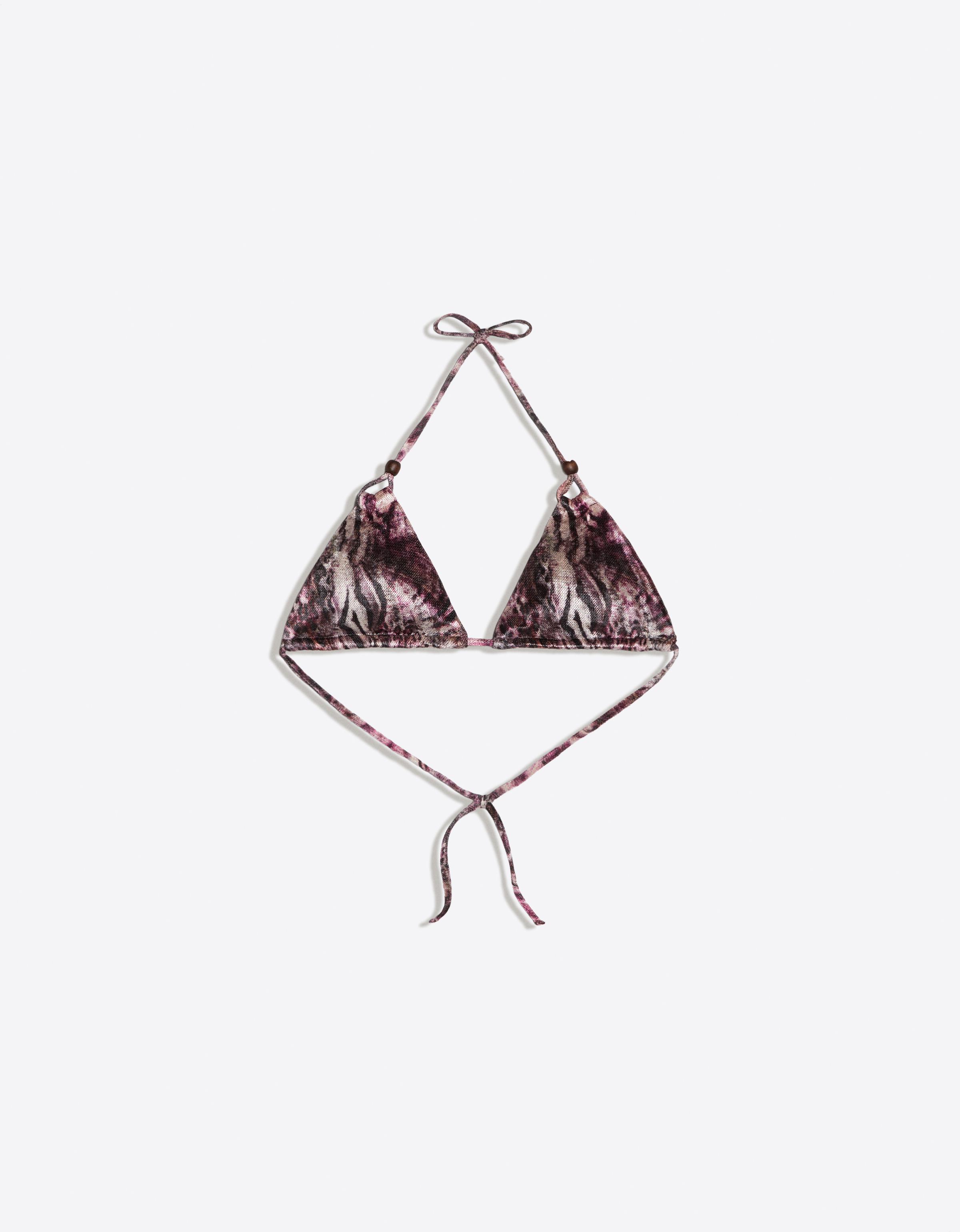 Printed mesh triangle bikini top — Maroon