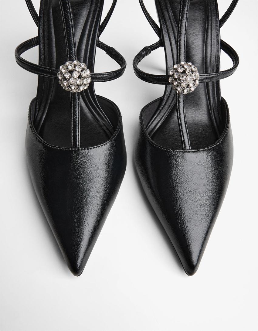 حذاء بكعب عالي مرصع بالجواهر-أسود