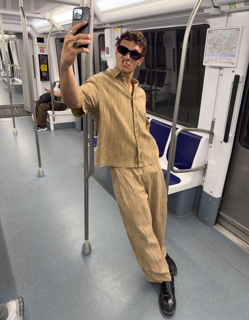 Hose mit weitem Bein und Falten-Khaki-3