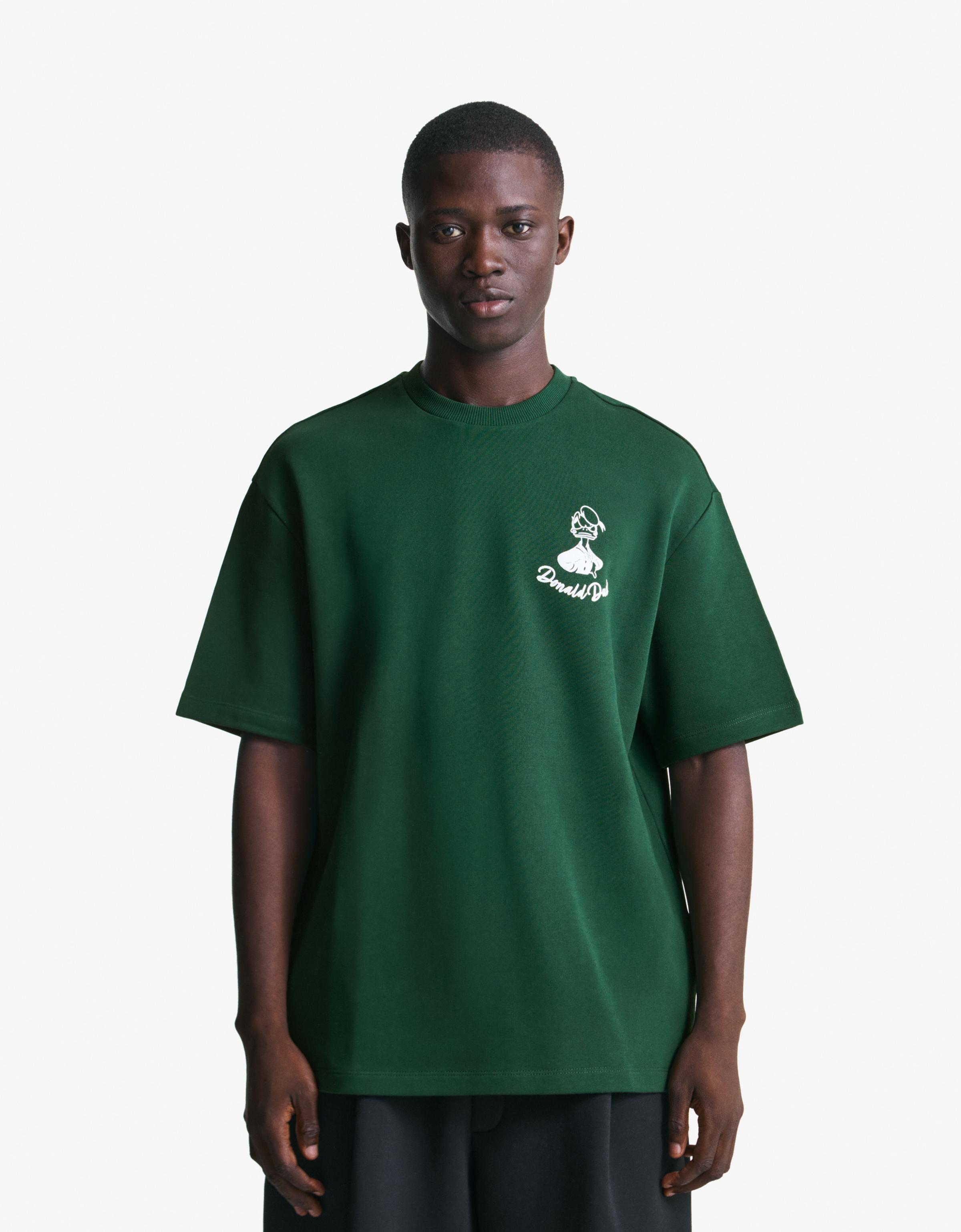 Bershka Frottee-T-Shirt Mit Kurzen Ärmeln Und Print Herren L Grün