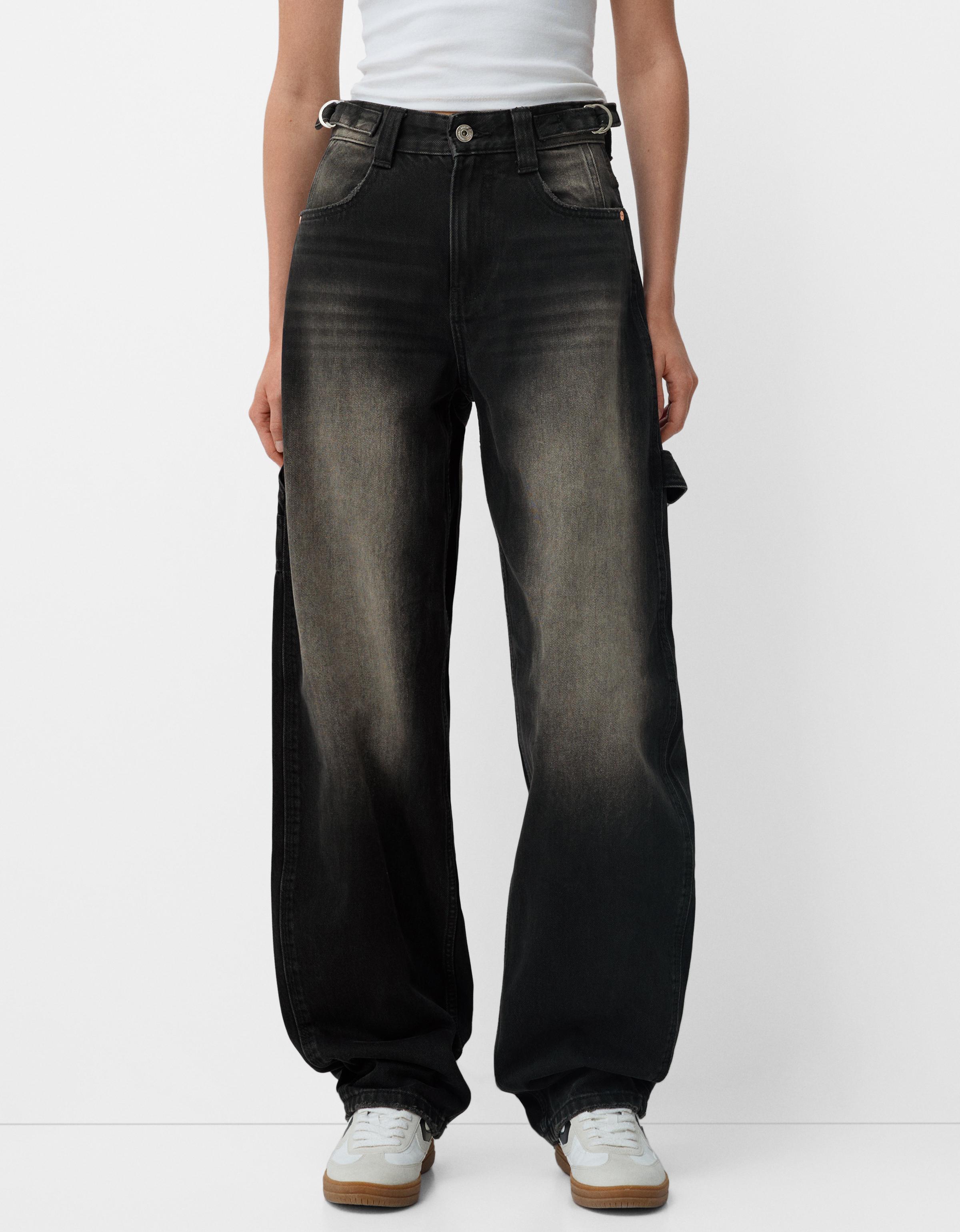 Bershka Verstellbare Workwear-Jeans Im Balloon-Fit Damen 44 Braun