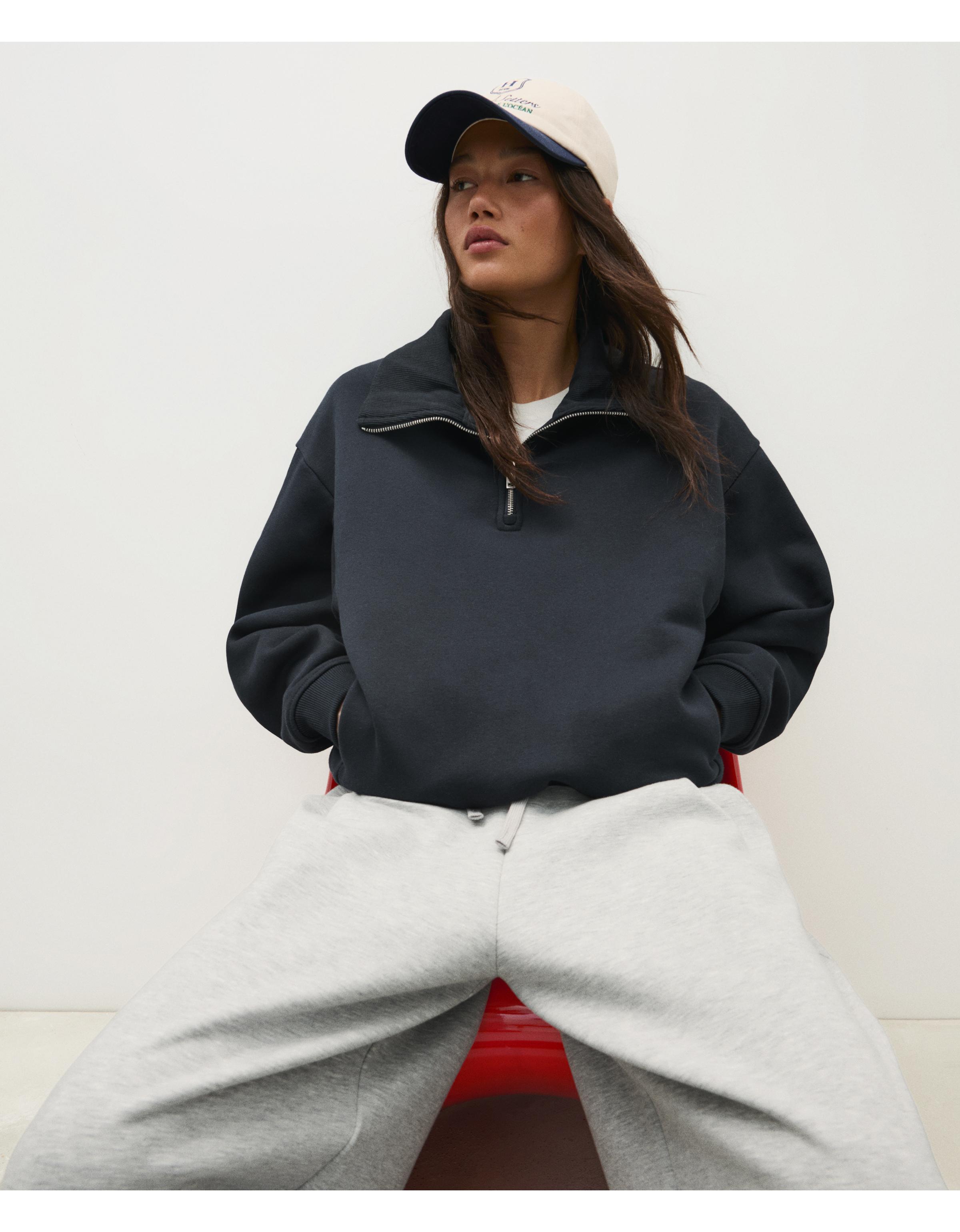 High neck zip-up sweatshirt — Navy