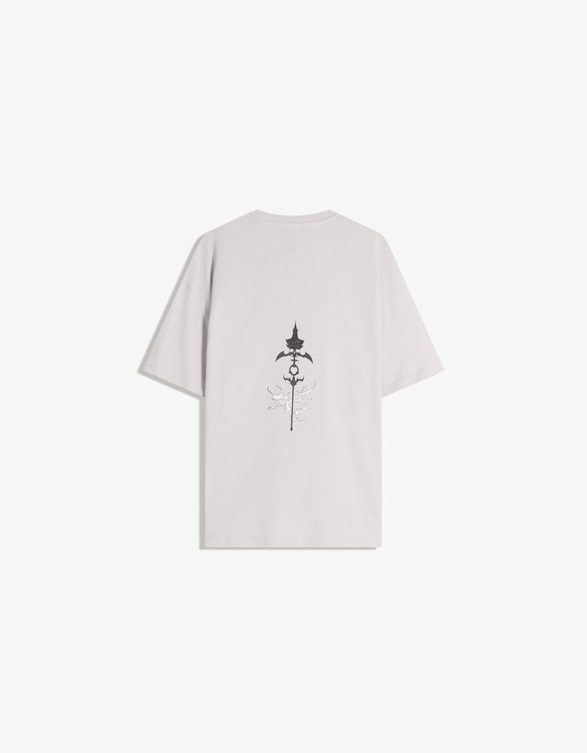 Camiseta manga corta print-Gris