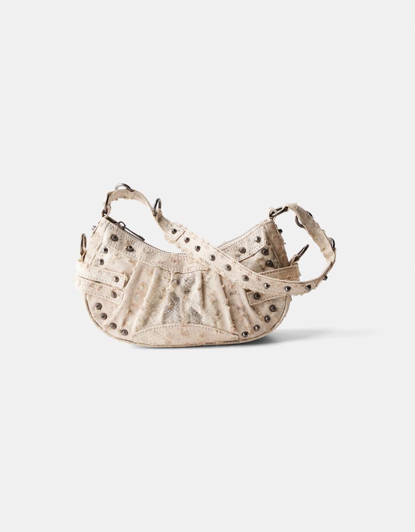 Studded shoulder bag-Beige