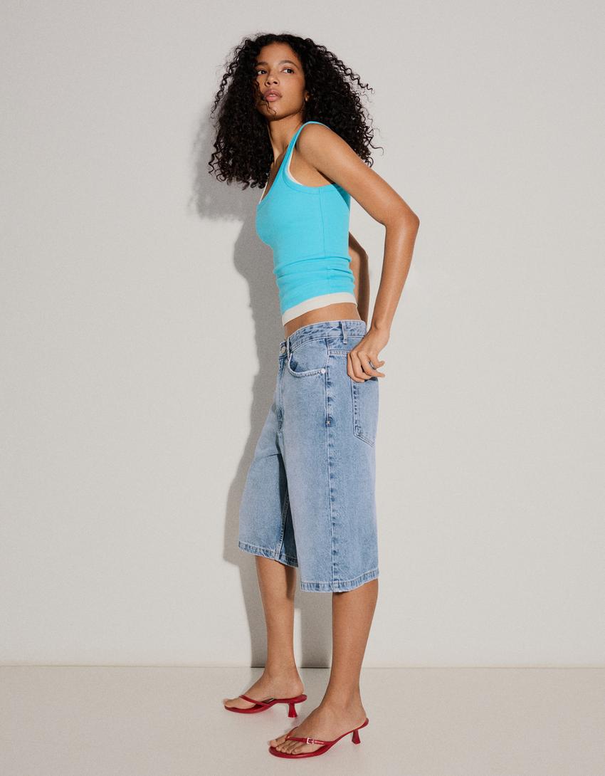 Bermuda denim baggy fit-Bleu lavé