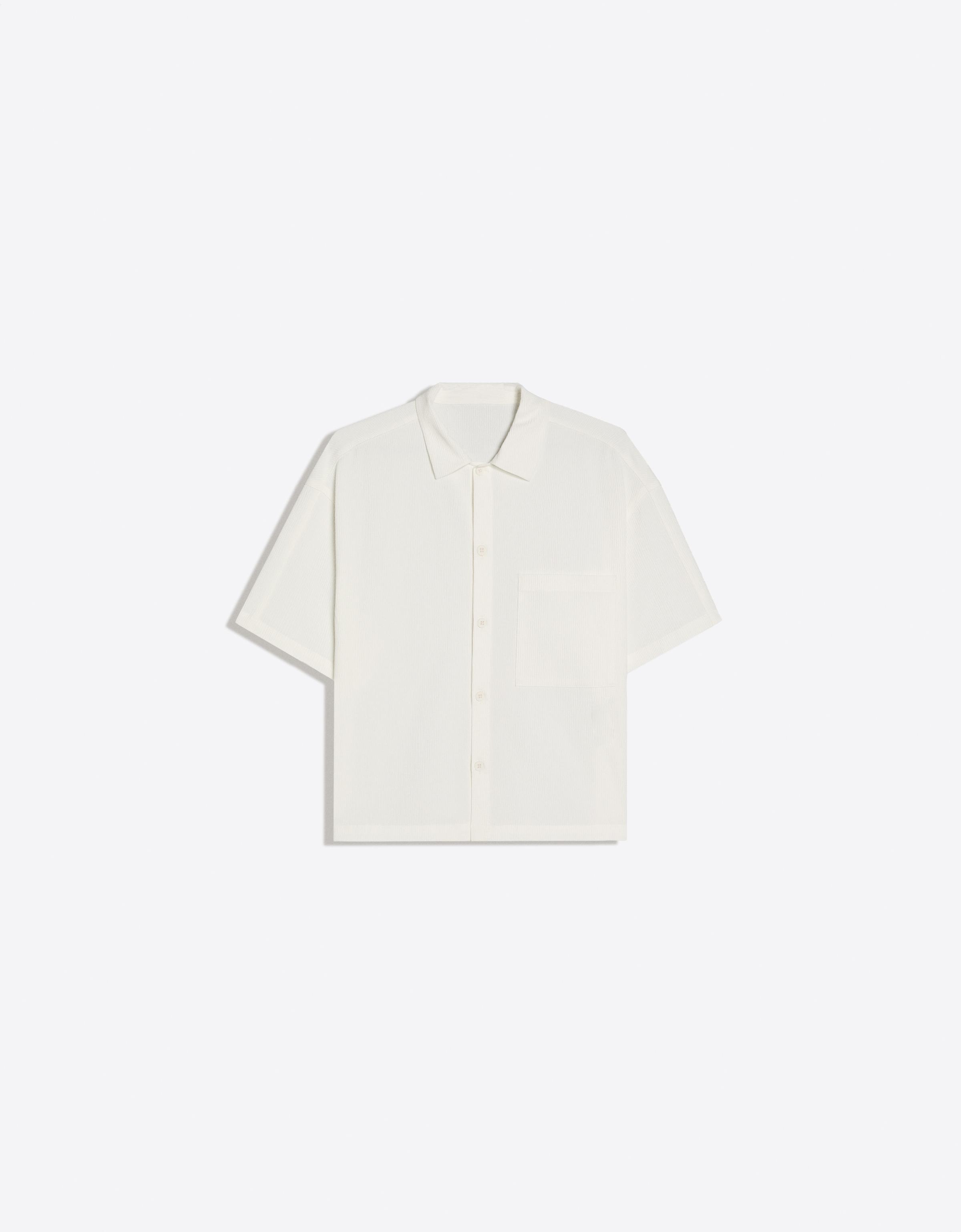 Pleated short sleeve boxy shirt — White