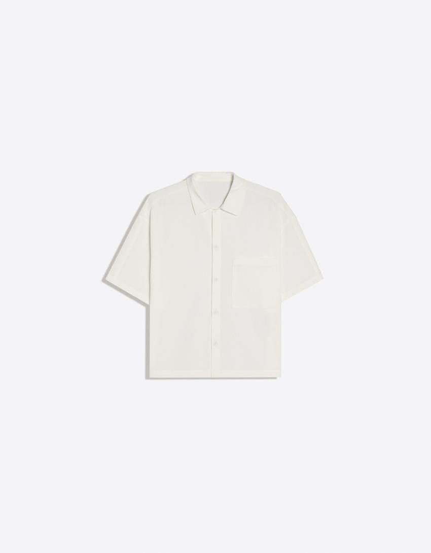 Pleated boxy fit short sleeve shirt-White