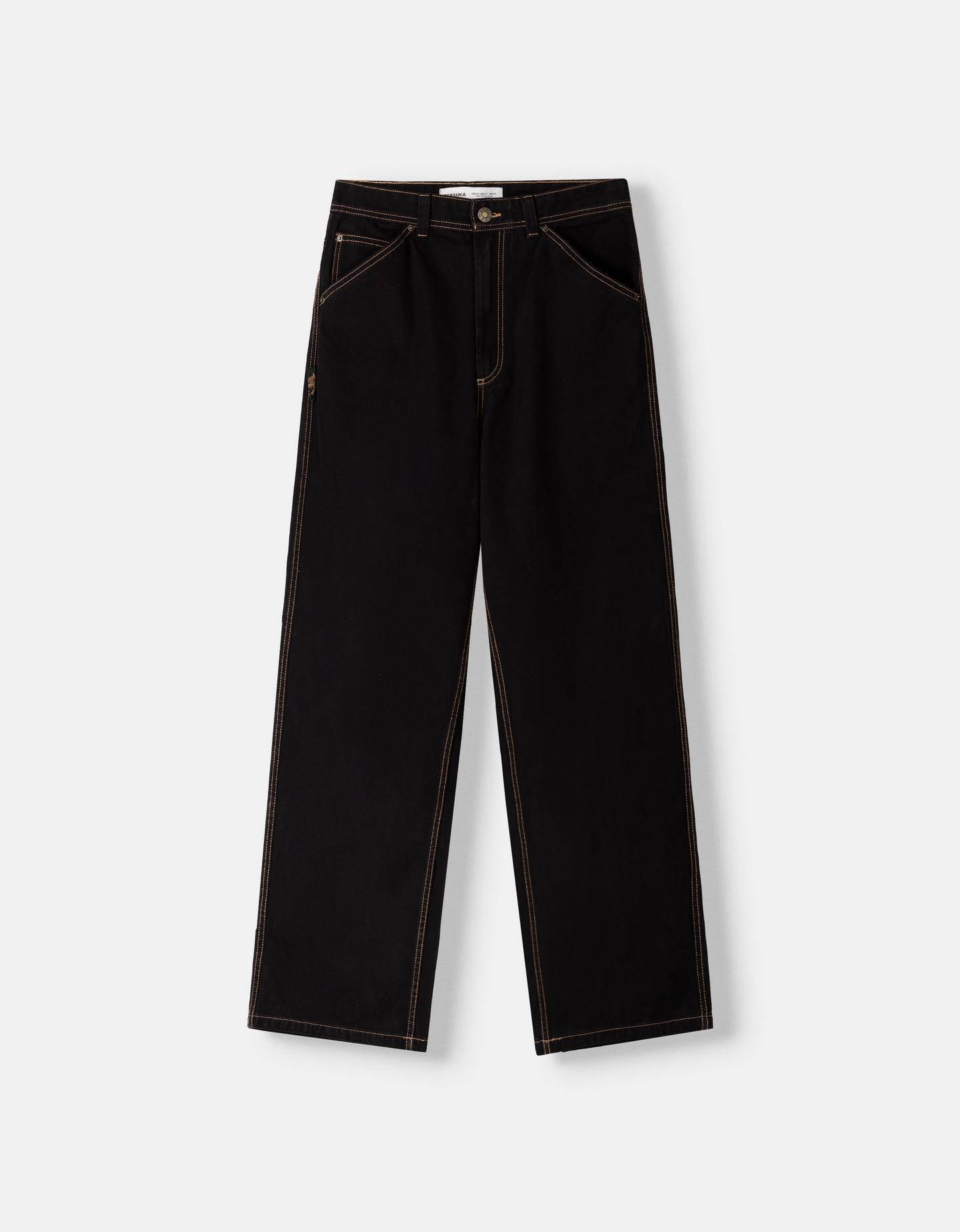 Bershka Pantalón Baggy Hombre 44 Negro