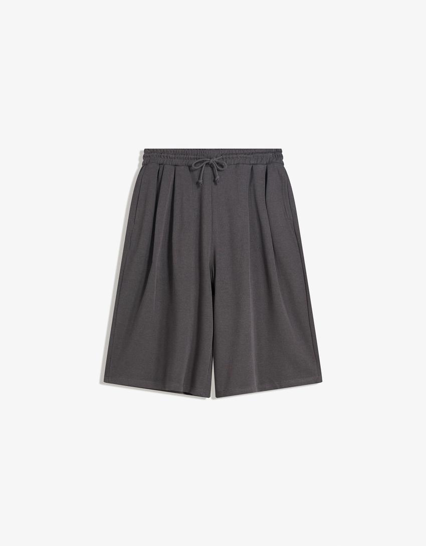 Bermudajorts med elastisk linning-Grå