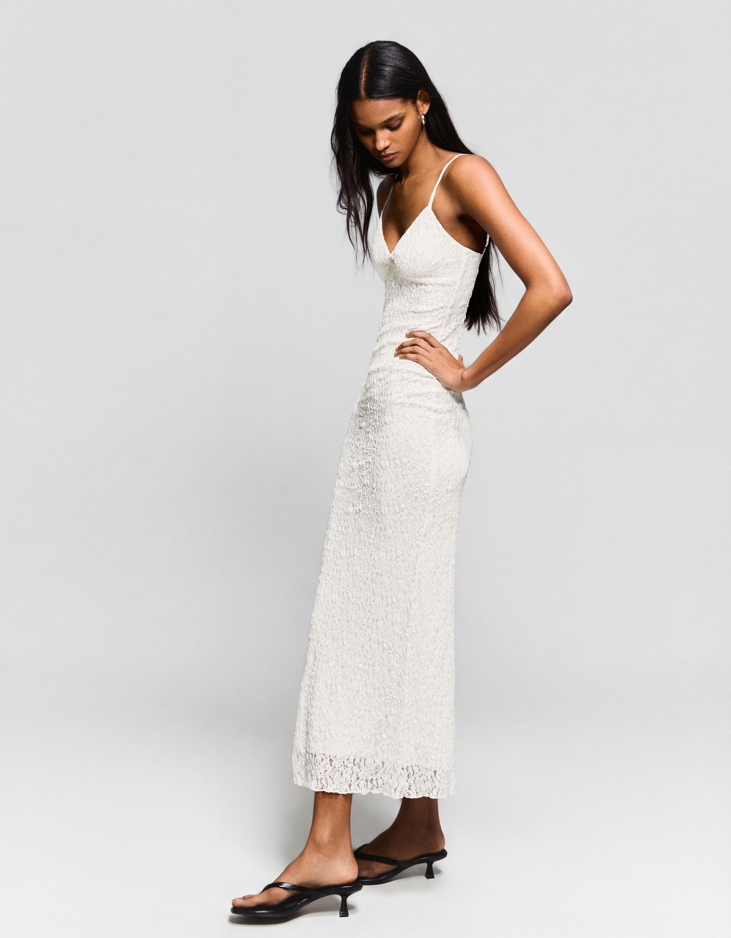 Dantelli askılı midi elbise - Görsel 45