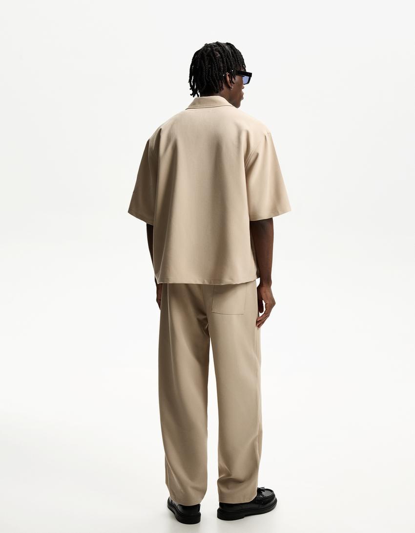 Camicia a maniche corte boxy tailored fit-Camel-1