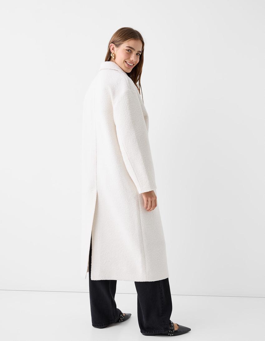 Manteau long cache-cœur bouclette double boutonnage-Écru-2