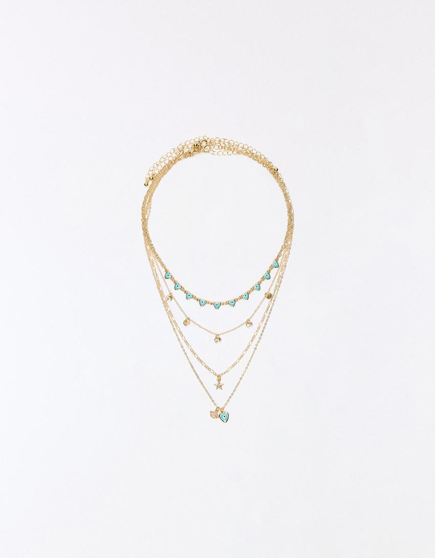 Pack of 4 rhinestone necklaces-Gold