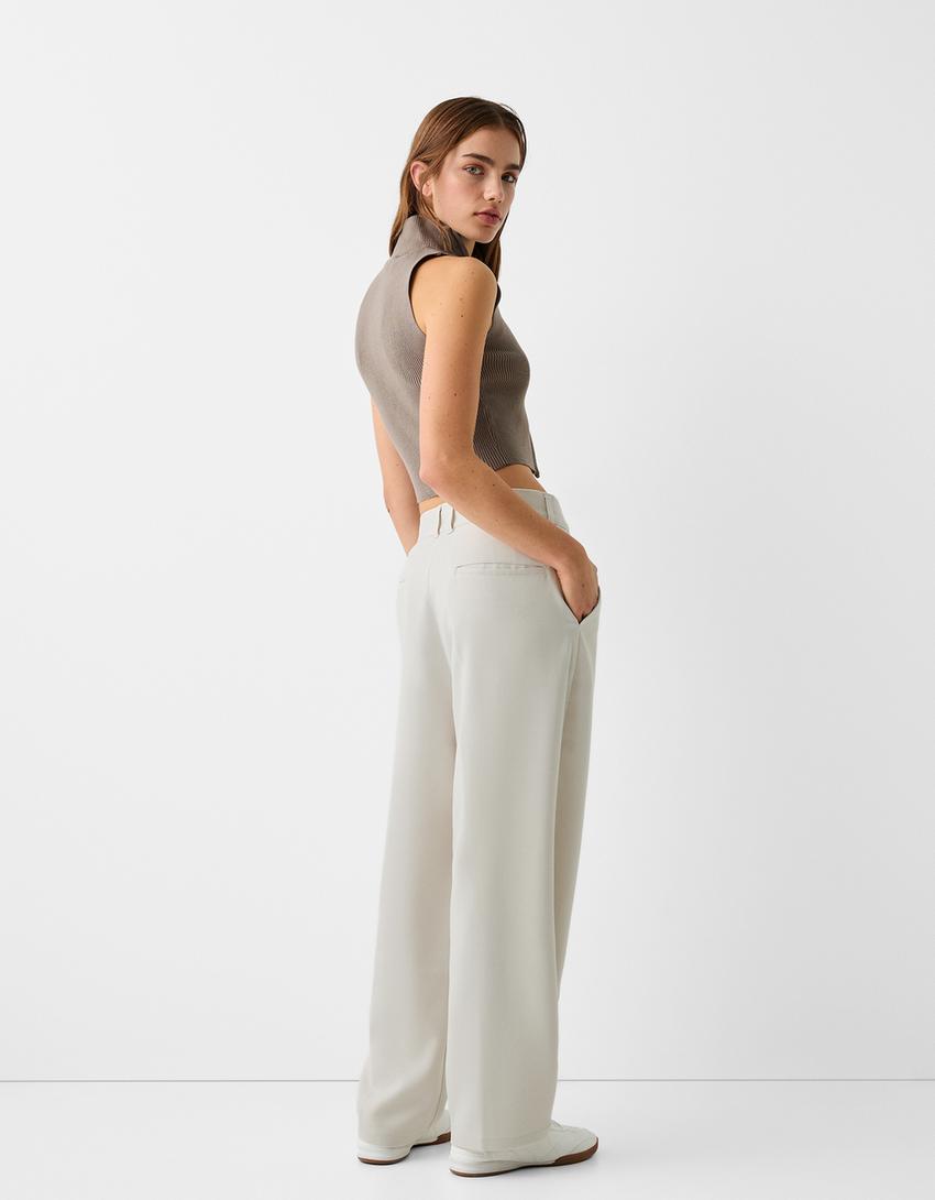 Calças tailored fit baggy-Areia-2