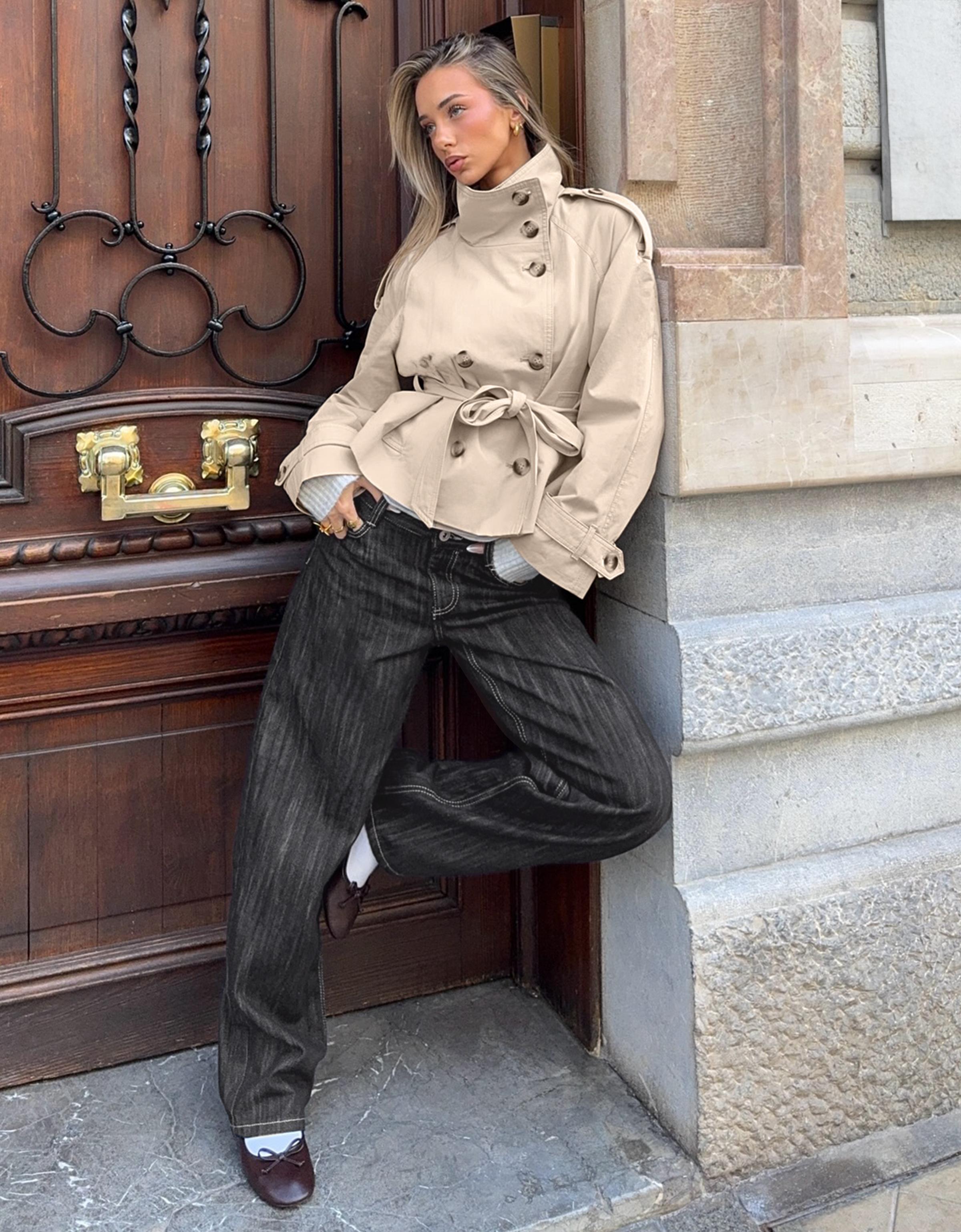 Funnel neck trench jacket — Sand