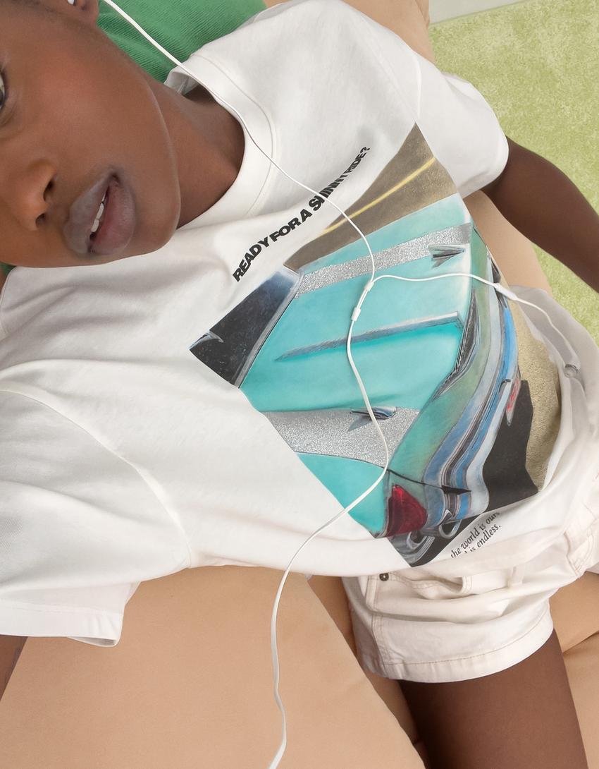 T-shirt manches courtes imprimé-Blanc cassé-1