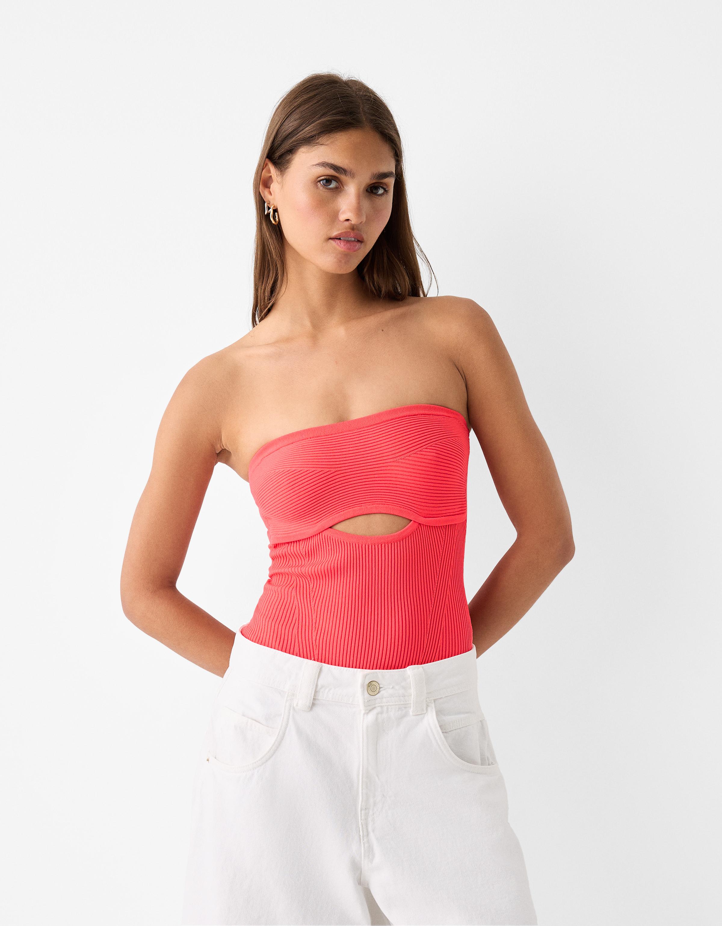 Bershka Bandeau-Body Mit Cut-Out Damen M Rot