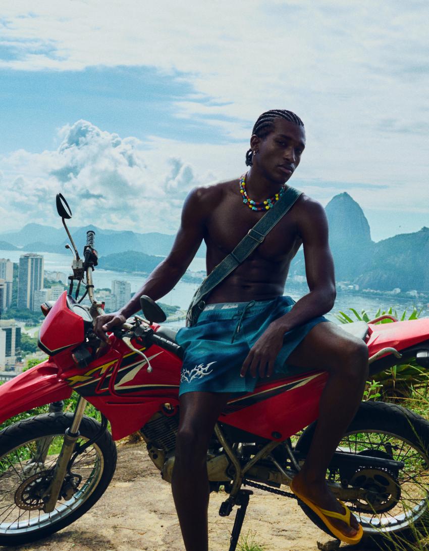 Boxy kesim desenli mayo-Koyu mavi