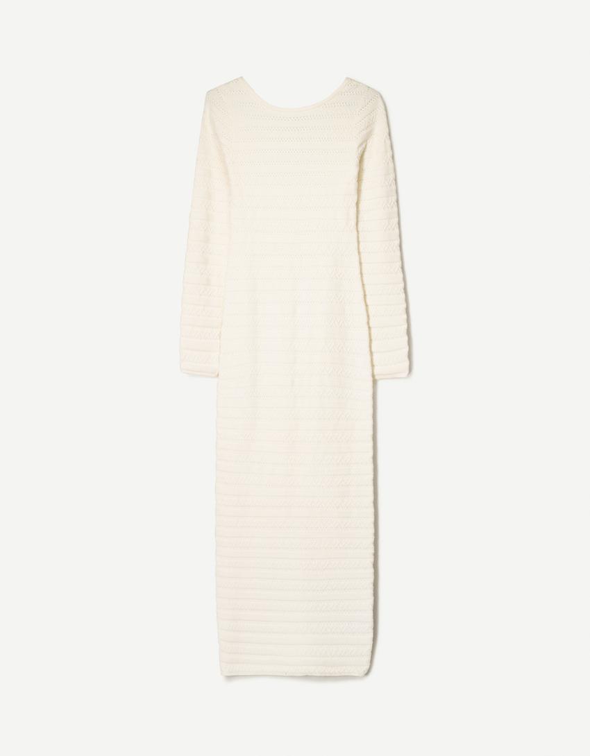 Textured midi dress-Cream