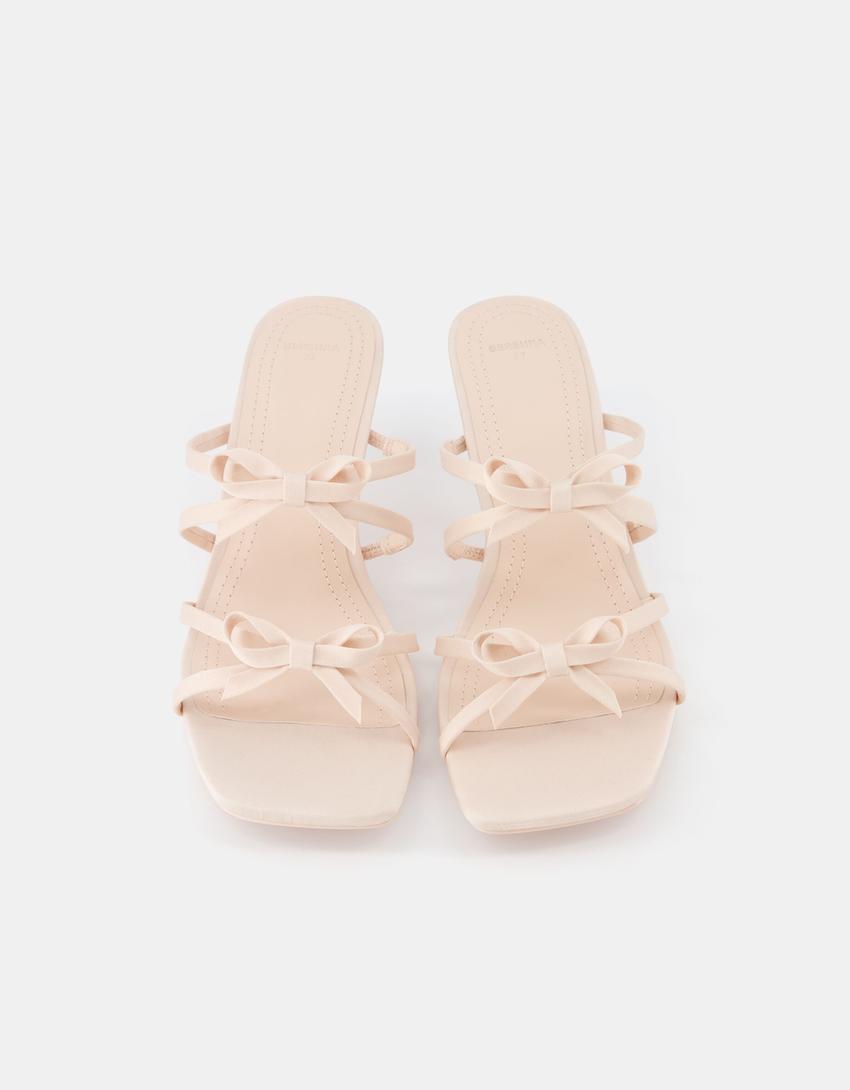 Sandales talon kitten heel nœuds-Beige-4