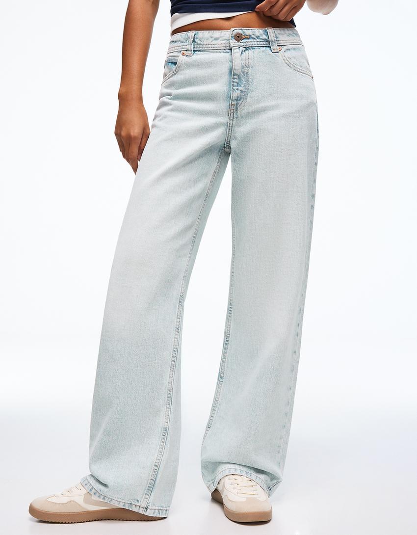 Jeans baggy tiro medio-Azul lavado