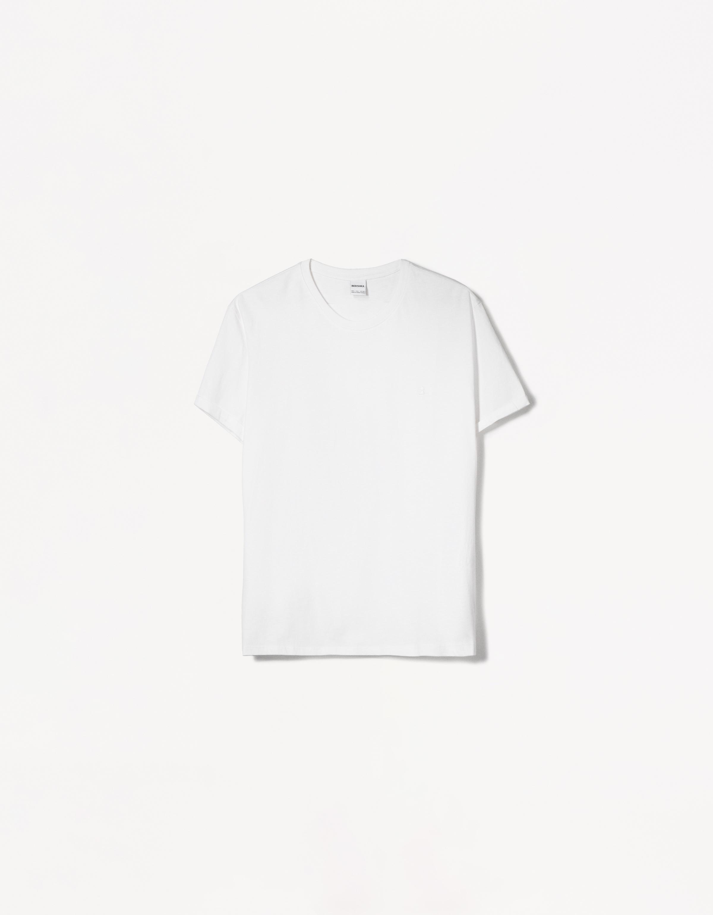 Bershka T-Shirt Mit Roll-Up-Ärmeln Und Print Herren M Weiss