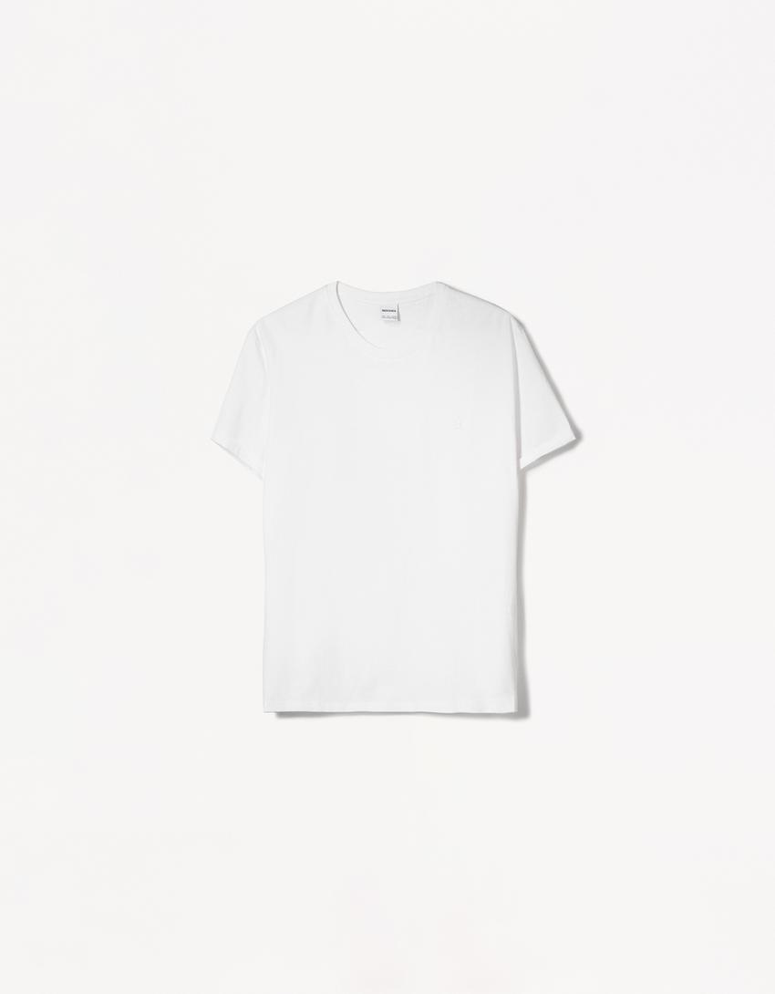 T-shirt manches courtes retroussé broderie-Blanc-4