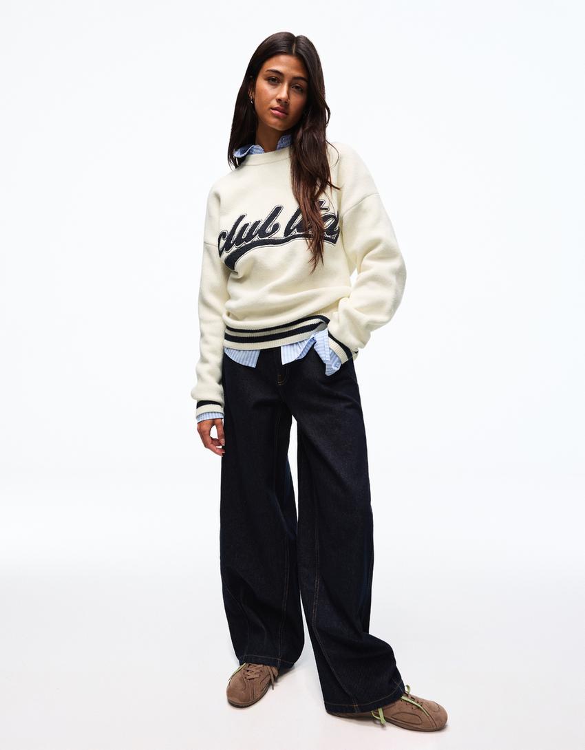 JERSEY MIT HANDTUCH-EFFEKT PRINT-Grbrochenes Weiss