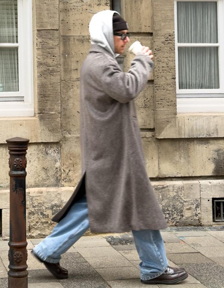 מעיל באפקט מוברש-אפור