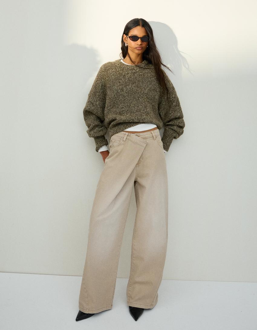 Barrel fit pantolon-Bej