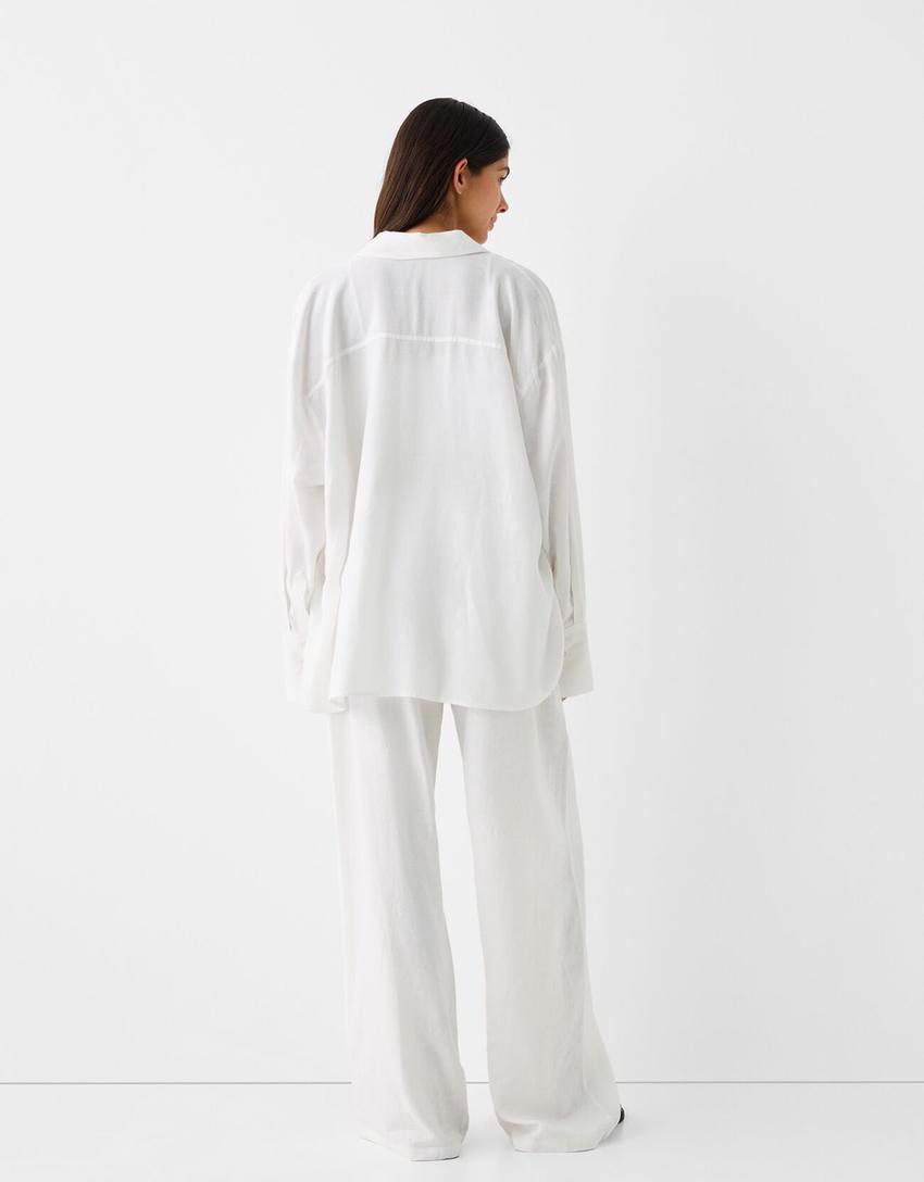 Rustic oversize long sleeve shirt-Off white-1