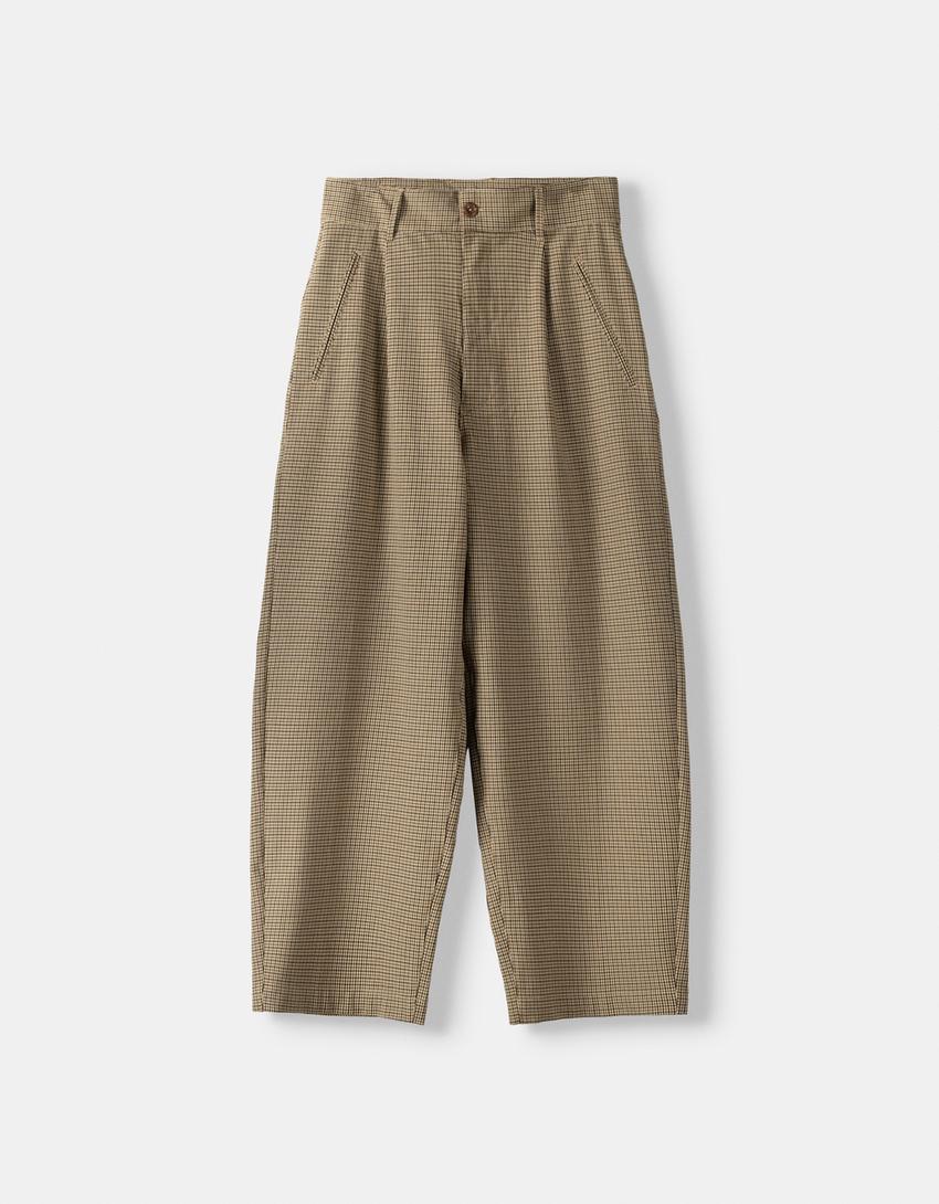 Tailored houndstooth trousers-Brown