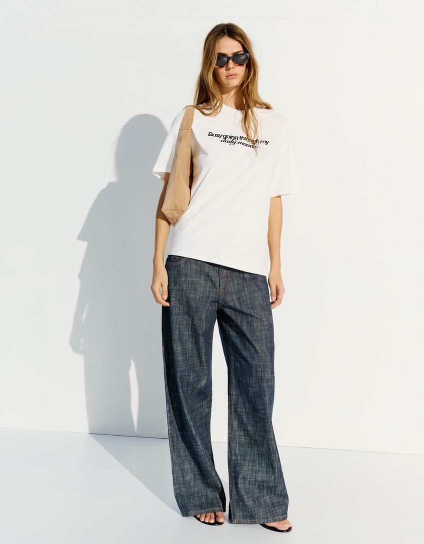 Kısa kollu BARBIE baskılı tişört-Kirli beyaz